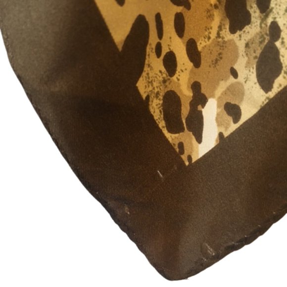 Adrienne Landau Studio Vintage Silk Scarf Animal Prints Leopard Brown Gold Large - Picture 7 of 7